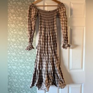 Elegant Brown Checkered Women's Dress